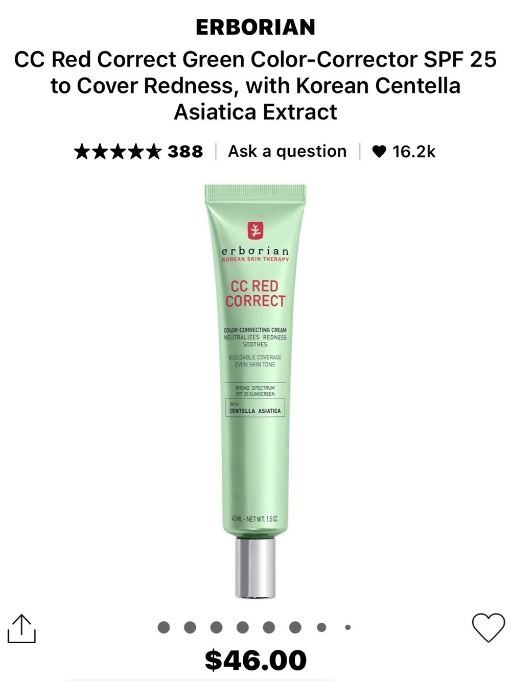 Erborian CC Red Correct Green Color-Correcting Cream SPF 25 - Green